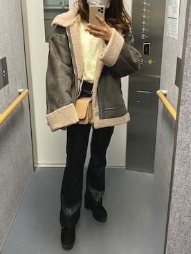 「EMODA」｜「アイテム（ムートンコート）」を使った、0901さん（レディース・154cm）の秋コーディネート
