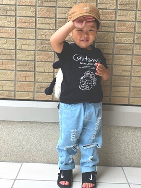 「mel(メル)のアイテム(帽子)」を使った、そーすさん(キッズ・90cm)の夏コーディネート