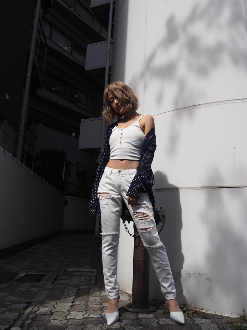 「GYDA、カジュアルコーデ、ootd、オトナカジュアル、きれいめカジュアル」｜「GYDAのモモンガ楊柳シャツ（シャツ/ブラウス、ブルー系）」を使った、numa_gydaさん（レディース・160cm）の夏コーディネートの1枚目の写真