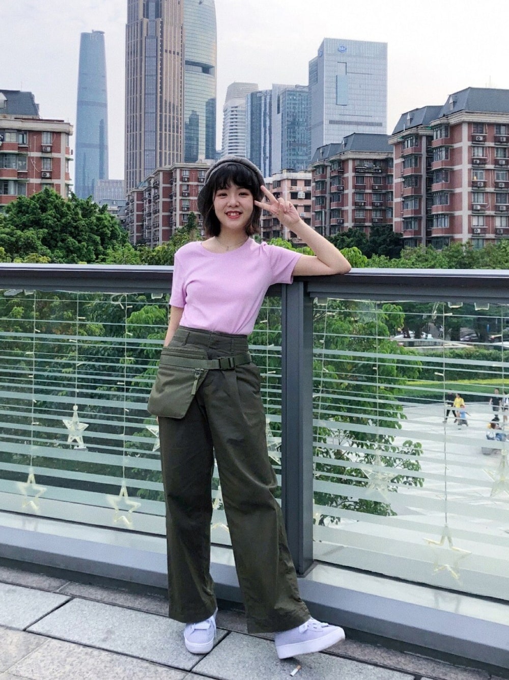 「カジュアル、春、UNIQLO、PUMA、ZARA、夏、スニーカーコーデ」｜「ZARAのアイテム（キャスケット、グレー系）」を使った、shamshamさん（レディース・156cm）の春コーディネートの1枚目の写真