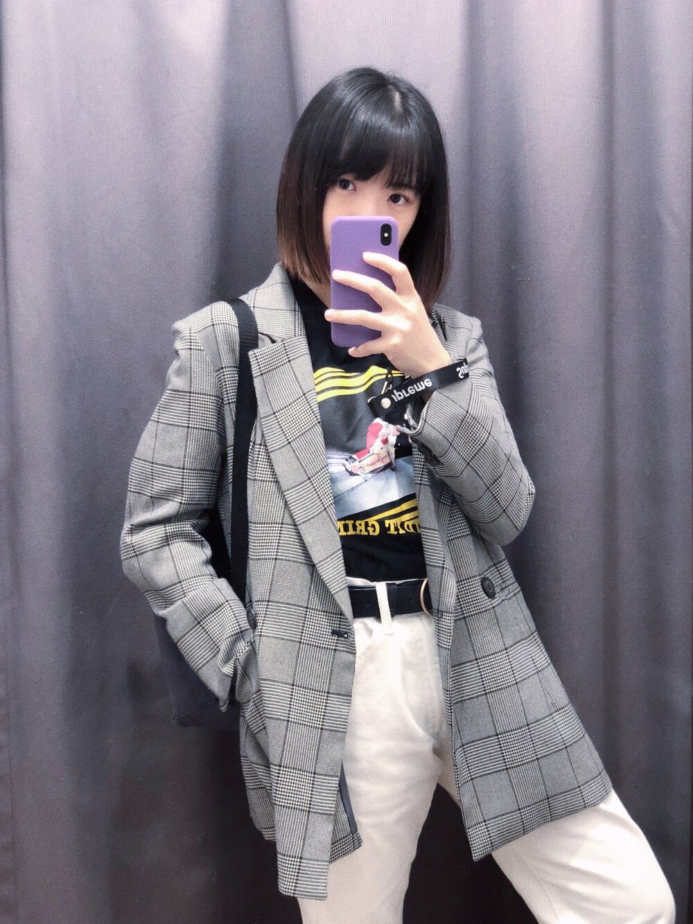 「春、大人コーデ、通勤コーデ、オトナカジュアル、UNIQLO、snidel」｜「SNIDELのチェックジャケット（テーラードジャケット、グレー系）」を使った、shamshamさん（レディース・156cm）の春コーディネートの1枚目の写真