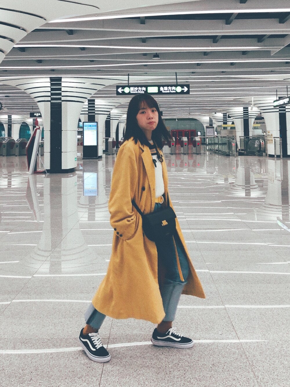 「春コーデ、休日スタイル、今日のコーデ、Joutie、VANS」｜「jouetieのアイテム（ピーコート、イエロー系）」を使った、shamshamさん（レディース・156cm）の春コーディネートの1枚目の写真