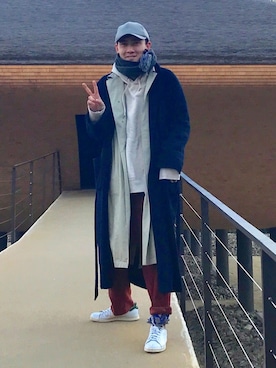 「Yohji Yamamoto（ヨウジヤマモト）のアイテム（ステンカラーコート）」を使った、めりさん（メンズ・185cm）の春コーディネート