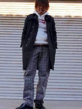 「PPFM（ピーピーエフエム）のアイテム（パンツ）」を使った、Teddy bear🧸さん（メンズ・176cm）の秋コーディネート