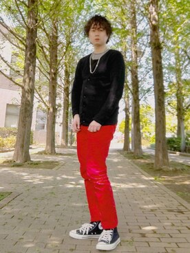 カーディガン ボレロを使った 赤パンツ のメンズ人気ファッションコーディネート Wear