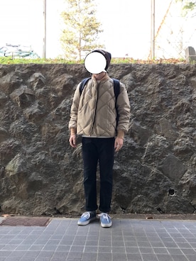 「アイテム（ニットキャップ/ビーニー、ブラウン系）」を使った、shunさん（メンズ・175cm）の冬コーディネート