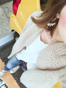 「Ungrid（アングリッド）のインディゴフレイドヘムストスリ（デニムパンツ）」を使った、m.eさん（レディース・160cm）の冬コーディネート