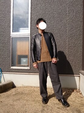 「グレンチェック」｜「アイテム（ライダースジャケット）」を使った、ひろさん（メンズ・163cm）の春コーディネート
