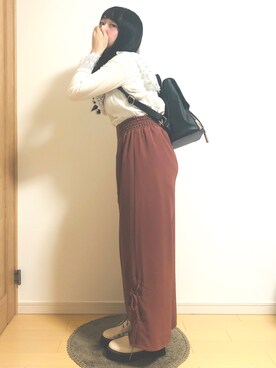 「paravion（パラビオン）のレースヨークブラウス（シャツ/ブラウス、ホワイト系）」を使った、さんてぃあのさん（レディース）の秋コーディネート