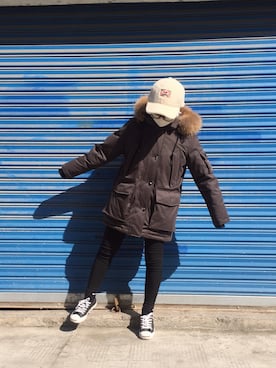 「Thursday islandのアイテム（ダウンジャケット/コート、ブラウン系）」を使った、mango_goさん（レディース・151cm）の冬コーディネート