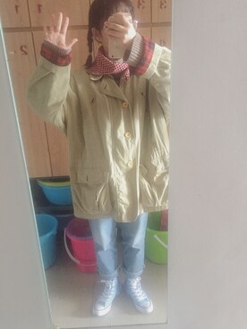 「CONVERSE（コンバース）の蓝色高帮板鞋（その他シューズ、ブルー系）」を使った、mango_goさん（レディース・151cm）の春コーディネート