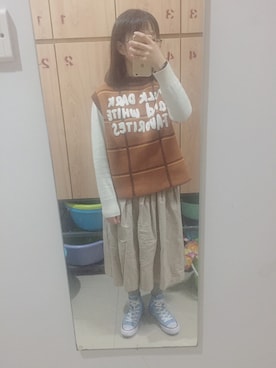 「CONVERSE（コンバース）の蓝色高帮板鞋（その他シューズ、ブルー系）」を使った、mango_goさん（レディース・151cm）の春コーディネート