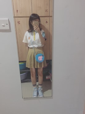 「大魔树のアイテム（Tシャツ/カットソー、ホワイト系）」を使った、mango_goさん（レディース・151cm）の春コーディネート