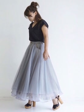 「LA BELLE ETUDE（ラベルエチュード）のアイテム（Tシャツ/カットソー）」を使った、おみそさん（レディース・160cm）の夏コーディネート