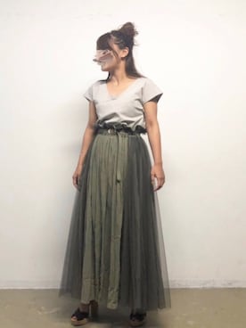「LA BELLE ETUDE（ラベルエチュード）のアイテム（Tシャツ/カットソー）」を使った、おみそさん（レディース・159cm）の夏コーディネート
