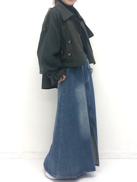 「袖ボリューム」｜「アイテム（トレンチコート）」を使った、おみそさん（レディース・159cm）の秋コーディネート
