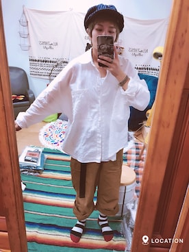 「SUGAR CANE（シュガーケーン）のアイテム（キャスケット）」を使った、丹さん（レディース・159cm）の夏コーディネート