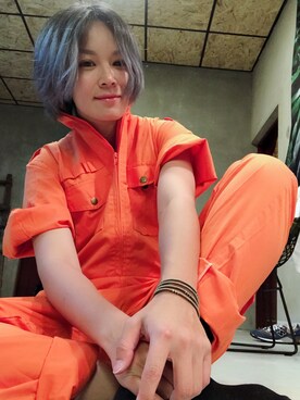 「アイテム（つなぎ/オールインワン、オレンジ系）」を使った、丹さん（レディース・159cm）の夏コーディネート