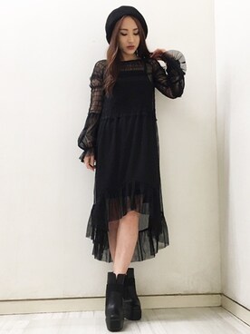 「シアーワンピース」｜「アイテム（ハンチング/ベレー帽）」を使った、SATOMIさん（レディース・161cm）の秋コーディネート