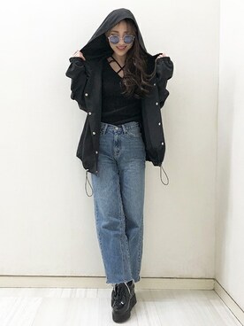 「カラーサングラス」｜「アイテム（ナイロンジャケット）」を使った、SATOMIさん（レディース・161cm）の春コーディネート