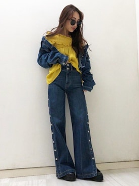 「デザイントップス」｜「アイテム（デニムジャケット）」を使った、SATOMIさん（レディース・161cm）の春コーディネート