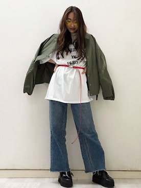 「カラーサングラス」｜「アイテム（ステンカラーコート）」を使った、SATOMIさん（レディース・161cm）の春コーディネート