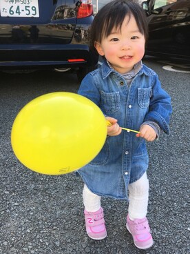 「アイテム（シャツワンピース）」を使った、himaさん（キッズ・70cm）の冬コーディネート