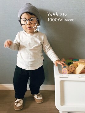 「西松屋」｜「アイテム（おもちゃ）」を使った、tooowaさん（キッズ・70cm）の冬コーディネート