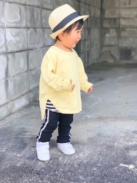 「麦わら帽子」｜「アイテム（スウェット）」を使った、yuto@airiさん（キッズ・80cm）の春コーディネート