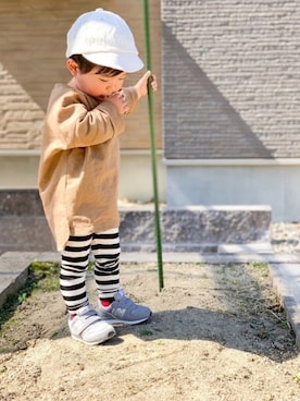 「quoti use fith（クゥオティ　ユース　フィス）のアイテム（帽子）」を使った、yuto@airiさん（キッズ・80cm）の春コーディネート