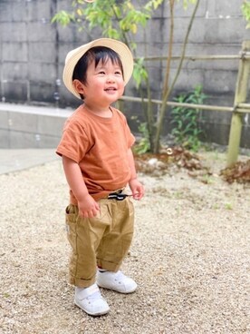 「麦わら帽子」｜「アイテム（ラッピングキット）」を使った、yuto@airiさん（キッズ・80cm）の春コーディネート