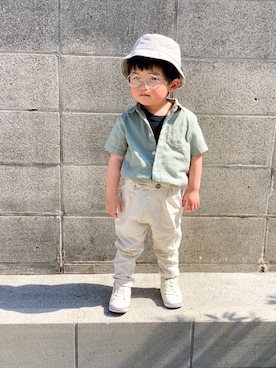 「PAPAPAPARK（パパパパーク）のアイテム（帽子）」を使った、yuto@airiさん（キッズ・90cm）の春コーディネート