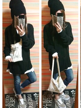 「Ungrid（アングリッド）のインディゴフレイドヘムストスリ（デニムパンツ）」を使った、kagari♡さん（レディース・161cm）の秋コーディネート