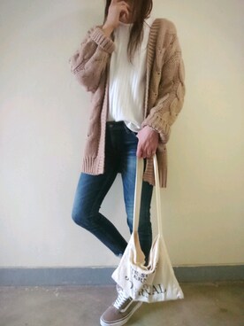 「Ungrid（アングリッド）のインディゴフレイドヘムストスリ（デニムパンツ）」を使った、kagari♡さん（レディース・161cm）の秋コーディネート