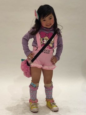 「JSガール」｜「アイテム（オールインワン・サロペット）」を使った、rumiiii×riana×ririさん（キッズ・50cm）の春コーディネート