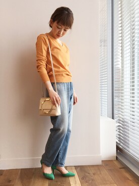 「A part by（アパートバイ）の【WEB限定色・サイズ】セパレートストラップパンプス 745480 （パンプス）」を使った、mihoさん（レディース・153cm）の冬コーディネート