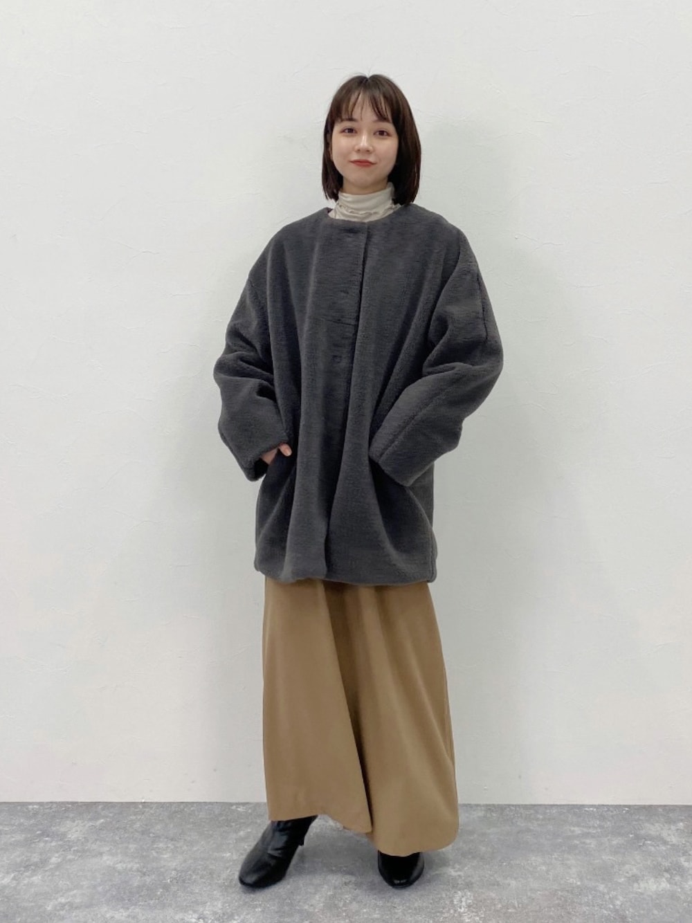 Apart by lowrys ボアノーカラーコート グレー miho(apart by