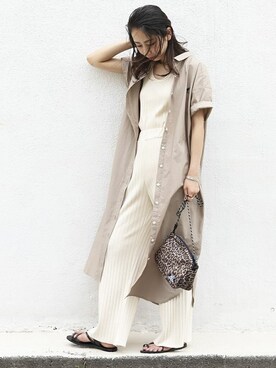 「セットアップスタイル」｜「アイテム（シャツワンピース）」を使った、akaneさん（レディース・162cm）の夏コーディネート