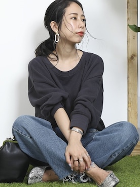 「FREAK'S STORE（フリークスストア）の【WEB限定】スクエアトゥフラットシューズ（バレエシューズ）」を使った、akaneさん（レディース・162cm）の夏コーディネート