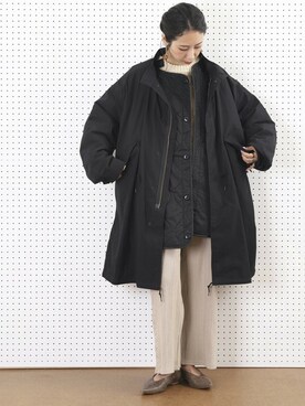 「インナーダウン」｜「アイテム（モッズコート）」を使った、akaneさん（レディース・162cm）の秋コーディネート