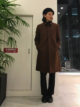 「UNITED TOKYO（ユナイテッドトウキョウ）のアイテム（ステンカラーコート）」を使った、水野亘さん（メンズ・175cm）の冬コーディネート
