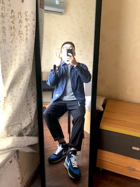 「日系极简」｜「アイテム（スラックス）」を使った、蟹老板さん（メンズ・165cm）の秋コーディネート