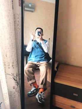 「通勤穿搭」｜「アイテム（レッグウェア）」を使った、蟹老板さん（メンズ・165cm）の秋コーディネート