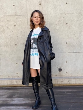 「コート」｜「アイテム（ライダースジャケット）」を使った、rairaiさん（レディース・159cm）の秋コーディネート