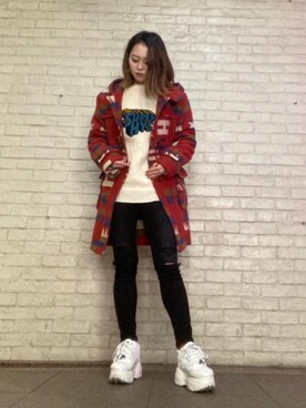 「ジャガード」｜「アイテム（ダッフルコート）」を使った、rairaiさん（レディース・159cm）の秋コーディネート