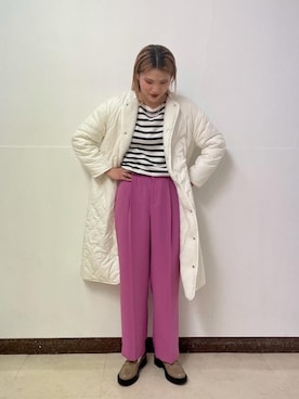 「ニット/セーター」｜「アイテム（ノーカラーコート）」を使った、Hikaru Hoshibaさん（レディース・169cm）の冬コーディネート