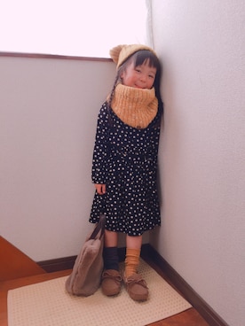 「アイテム（トートバッグ）」を使った、uranさん（キッズ・100cm）の秋コーディネート