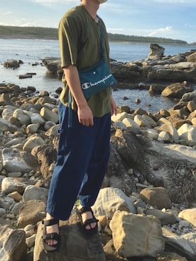 「Champion（チャンピオン）のアイテム（ボディバッグ/ウエストポーチ）」を使った、koyoさん（メンズ・175cm）の夏コーディネート