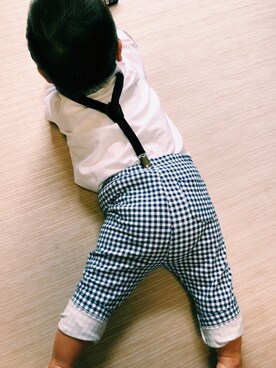 「UNIQLO（ユニクロ）のアイテム（その他パンツ、その他）」を使った、nyaさん（キッズ・70cm）の春コーディネート
