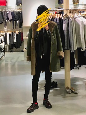 「COMME CA ISM（コムサイズム）のアイテム（ムートンコート）」を使った、ありくんさん（メンズ・163cm）の冬コーディネート